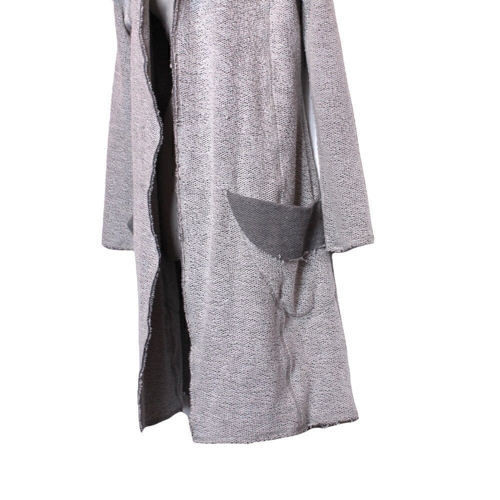 Trouble At The Mill Long Open Cardigan Sweater in Gray & White Size Small - Picture 4 of 13